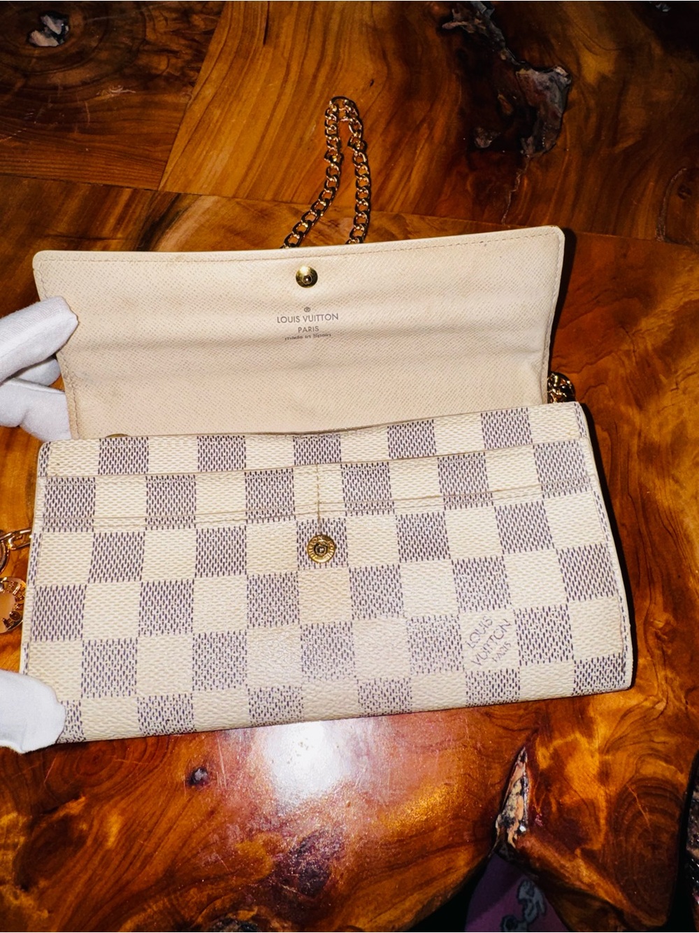Louis Vuitton DAMIER AZUR White, Sarah wallet converted Crossbody vintage 2010 - Picture 5 of 17